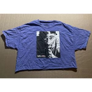 TUPAC Shakur T Shirt Womens L Large Cropped Purple Short Sleeve Poetic Justice